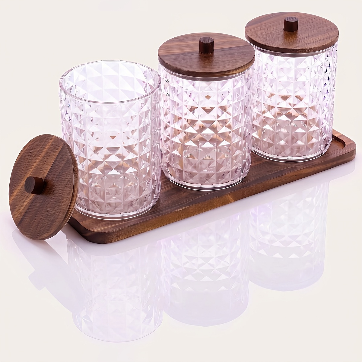TEMU 3pcs Distributeur de Bâtonnets Q avec Couvercle, Boîte de Rangement de Salle de Bain avec Plateau 10Oz Porte-Bâtonnets pour Bâtonnets, Tampons &