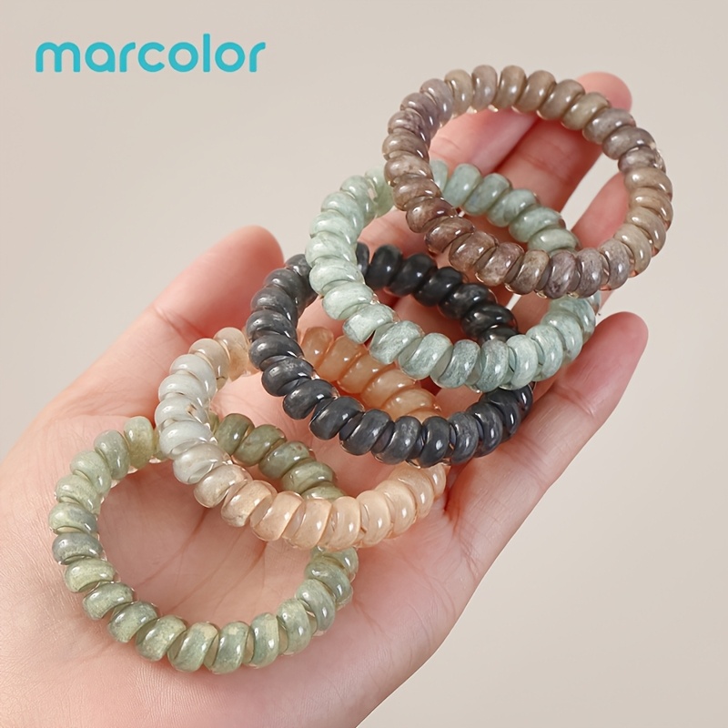 TEMU Set da 5 elastici per capelli Marcolor con schizzi d' sfumati, adatti per, elastici a spirale a cavo telefonico con stampa sbavata a colori