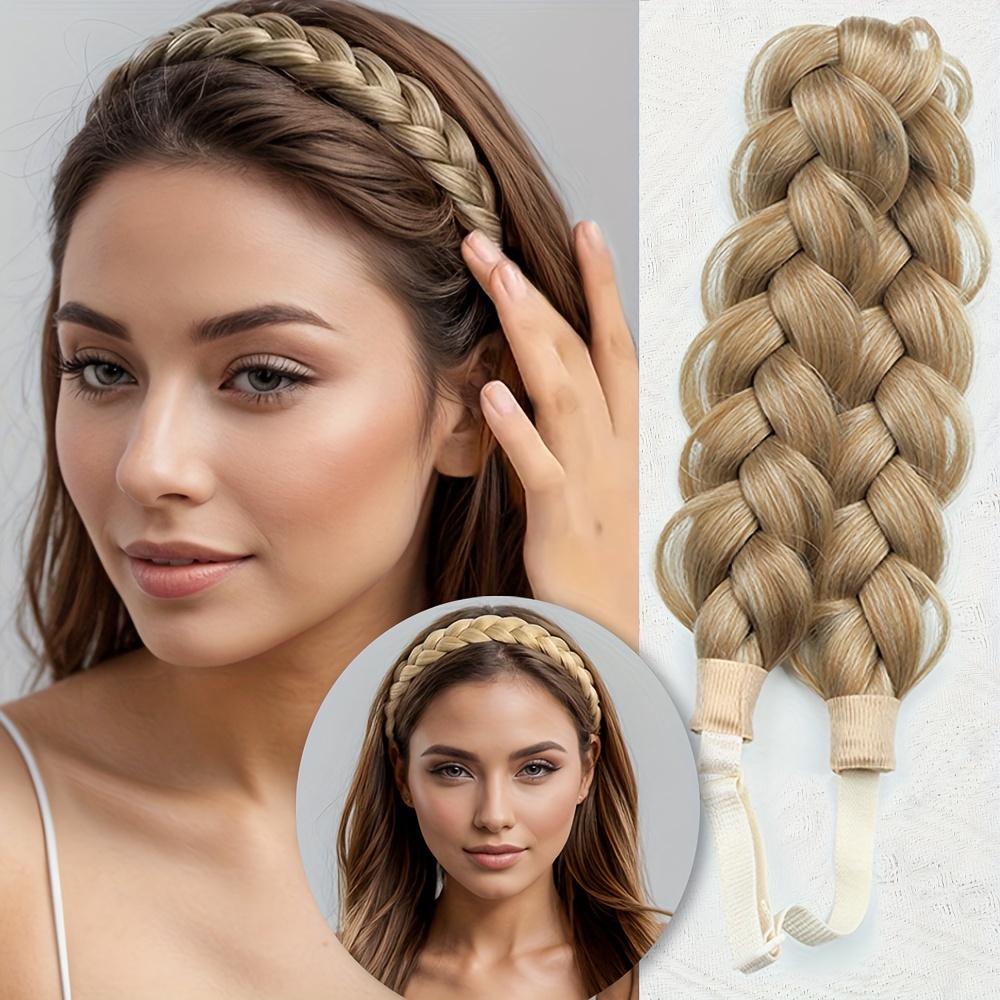 

Women' Straight Hair Synthetic Wig Extension, 3-strand Braided Braid Hairpiece With Adjustable Band, Fashionable Hair Accessory For