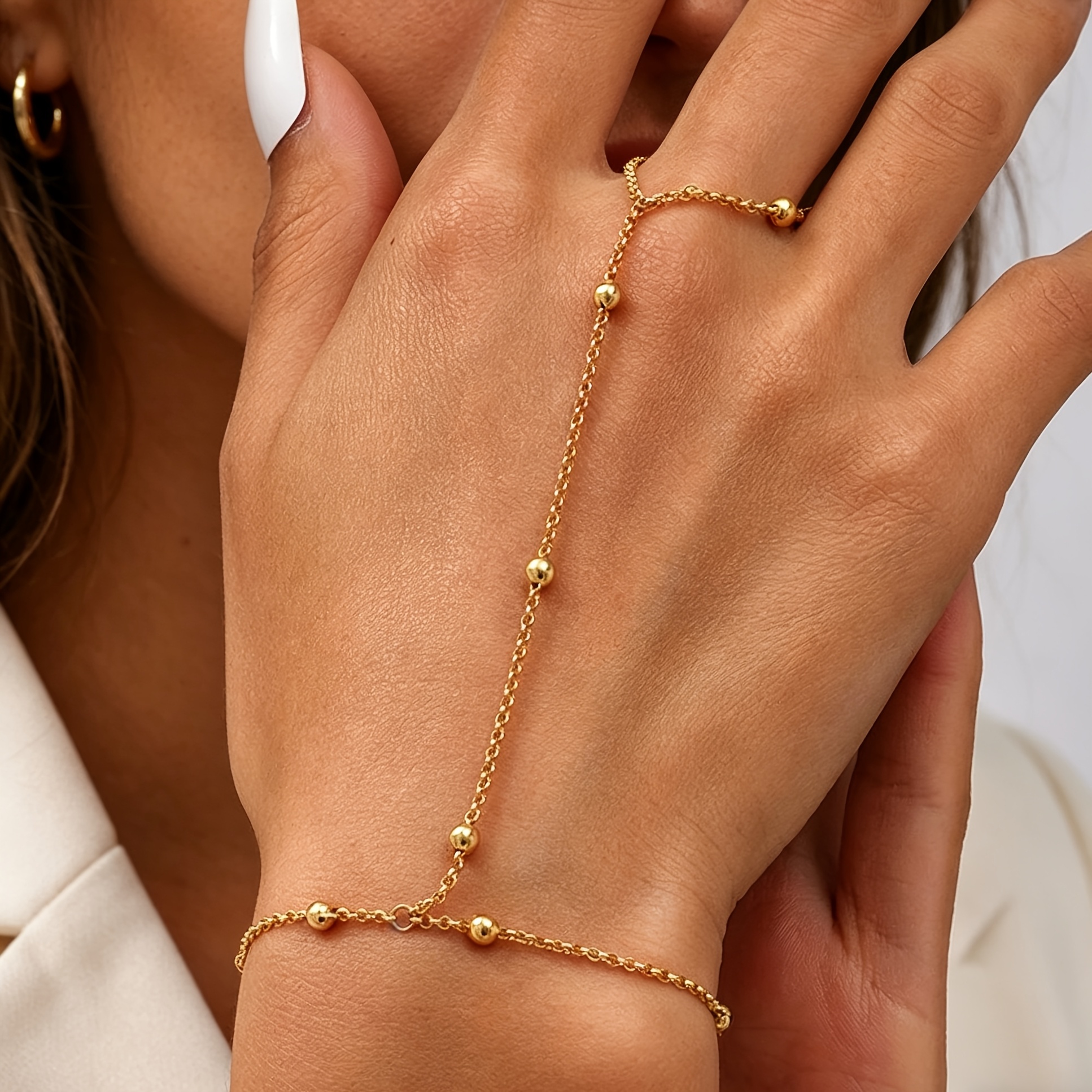 TEMU 1pc Stainless Steel Bracelet, Random Number Of Round Bead Chain, Finger Chain, Niche Design, Integrated Chain, Simple And Versatile Temperament,