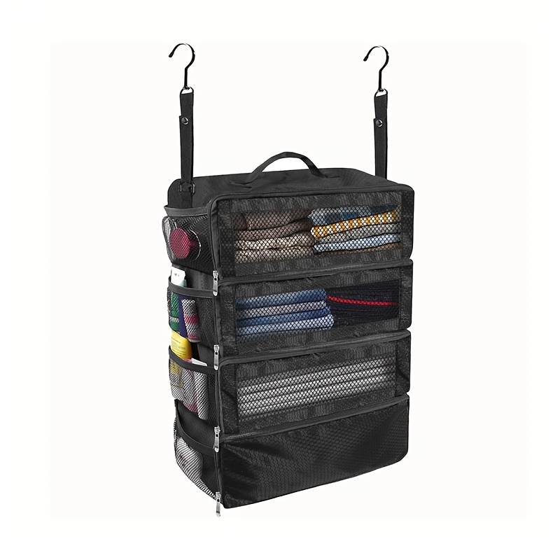 TEMU Four-layer Multi-functional Hanging Luggage Organizer, Large-capacity Clothing Storage Bag For Business Travel, Suitcase Organizer With Hooks,