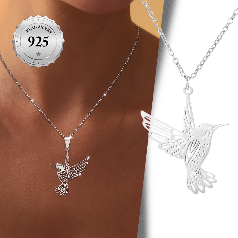 

1pc Elegant Hummingbird Pendant Necklace For Women, S925 Silver, Hollow , Hypoallergenic, Lightweight 3.3g, Christmas, Halloween, Thanksgiving, Gift For Parties And Festivals