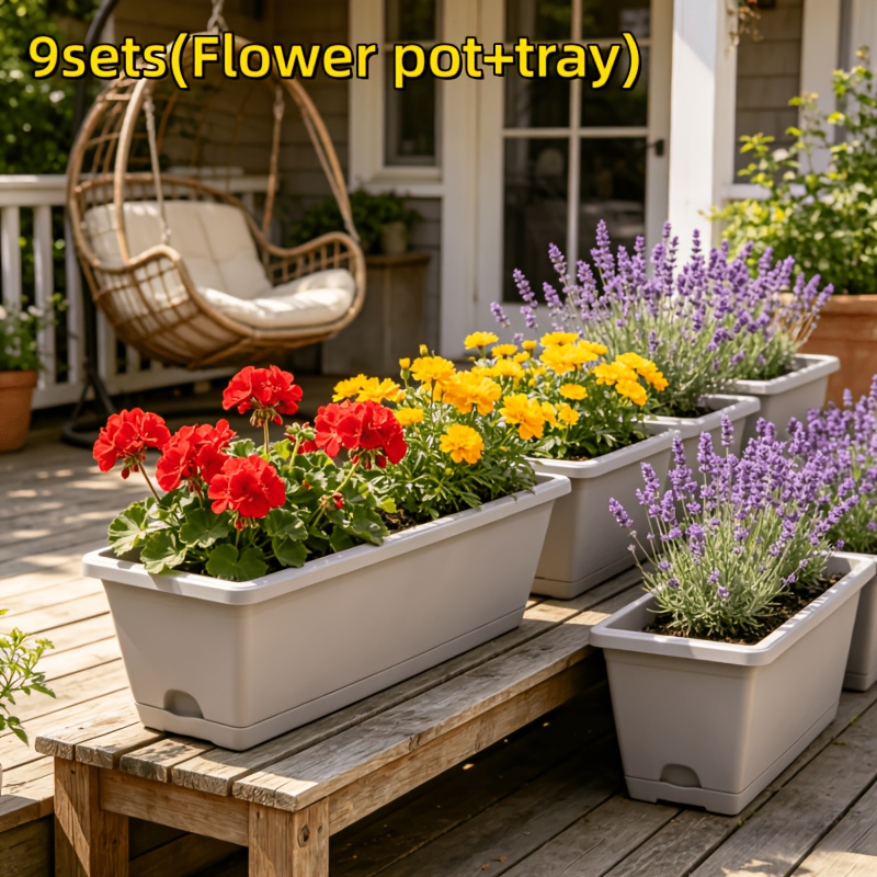 9Sets Retro Style Plastic Window Box Planters with Drainage Holes And  Trays, Rectangular Large Capacity Vegetable Planting Pots, Suitable for  Indoor Outdoor Vegetables And Flowers Planting, Balcony, ...