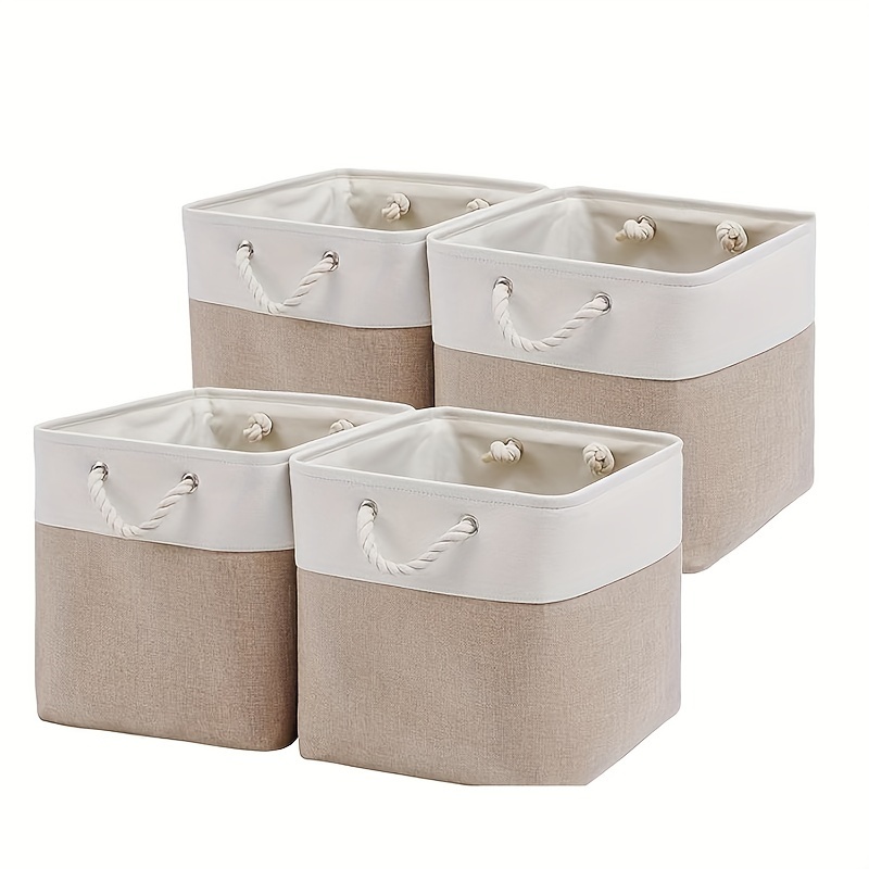 TEMU 4-pack Polyester Fabric Storage Bins With Handles, , Collapsible, Square Organizing Baskets For Home Organization, Storage Bins For Home