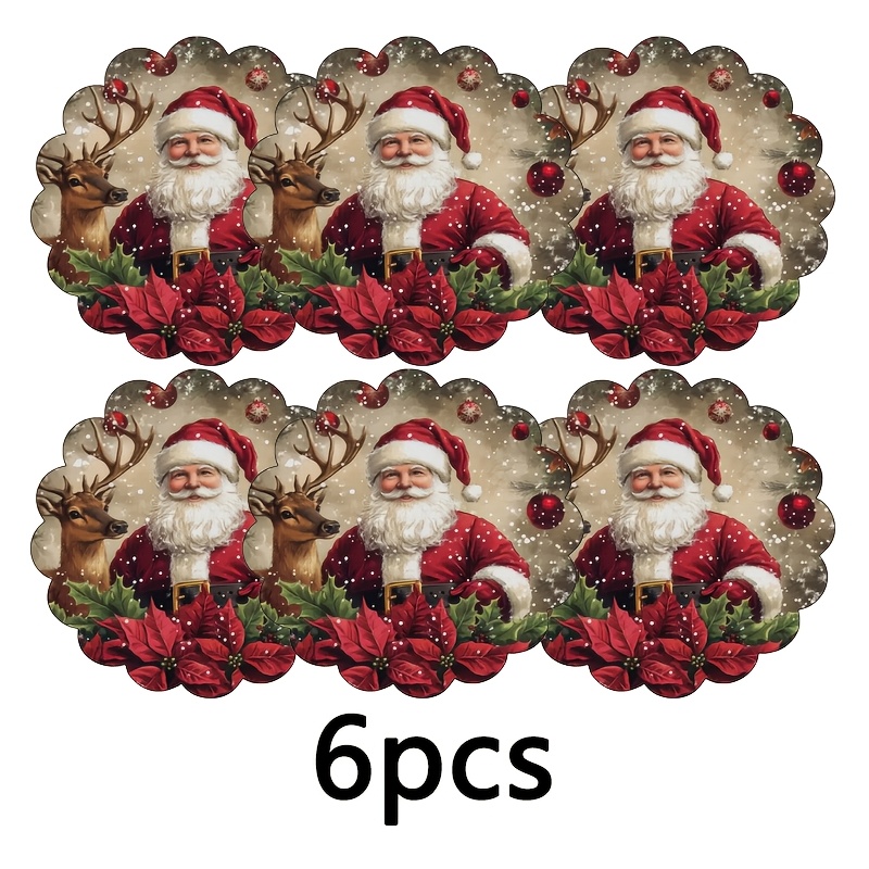 TEMU 6 nappes de table Père Noël et , 38 cm / 14,96 pouces, antidérapantes et lavables, impression plate 2D, faciles à nettoyer, recommandées pour la
