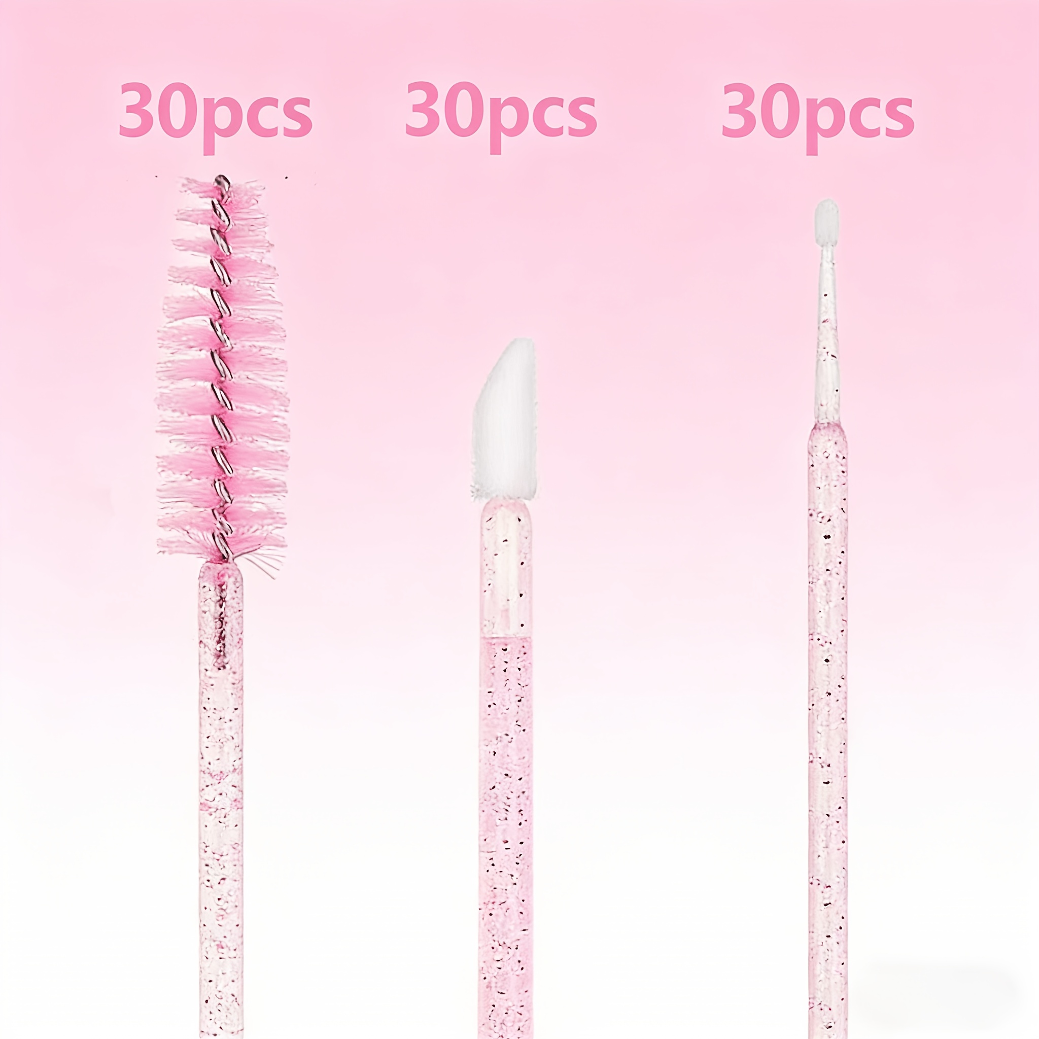 TEMU 90pcs Disposable Makeup Applicators Kit, Pink Glitter Handle, Lip Brushes, Mascara Wands And Detail Brushes, Disposable Makeup Tools For Daily