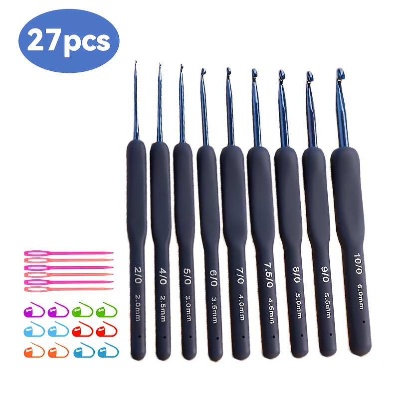 E-shop 27-teiliges Häkelnadel-Set, 2-6 mm ergonomische Häkelnadeln, Strickzubehör für Anfänger/Enthusiasten, Zubehörfarben zufällig