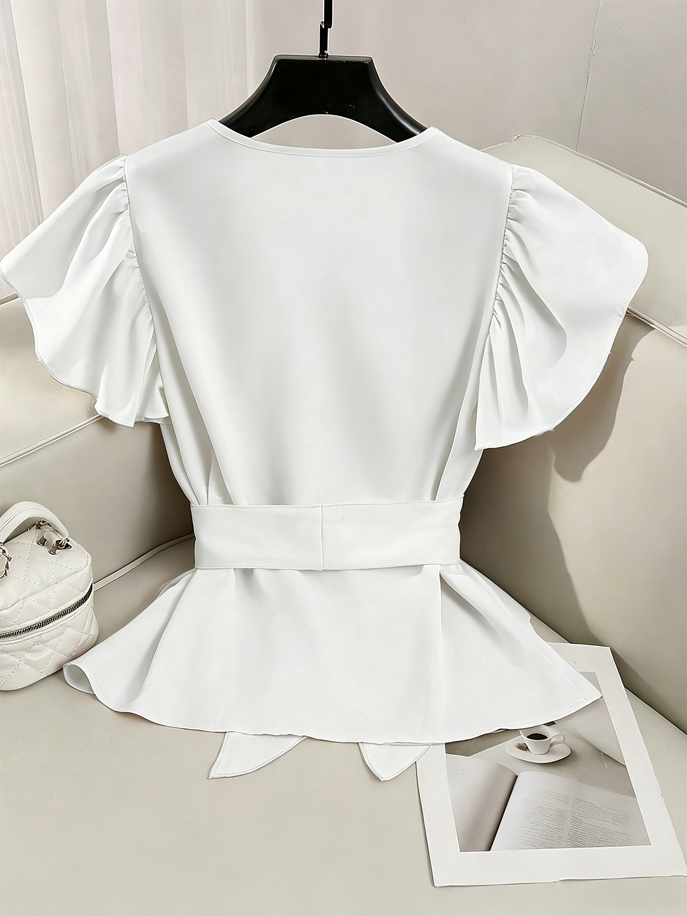 2026 new chiffon tie neck blouse ruffle sleeves v neck tie - Temu Oman