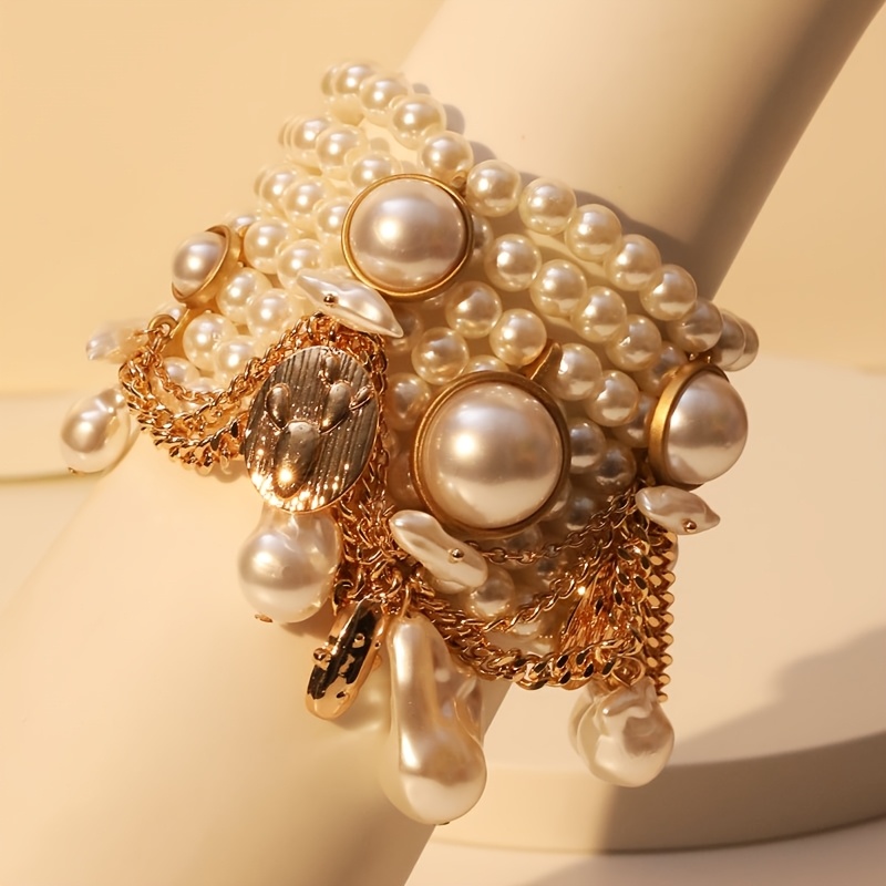 

1 Elegant Pearl Bracelet - Bohemian Chic Style With For Women - Ideal For Parties And Fashion Events - With Golden-tone Accents & Unique Charms