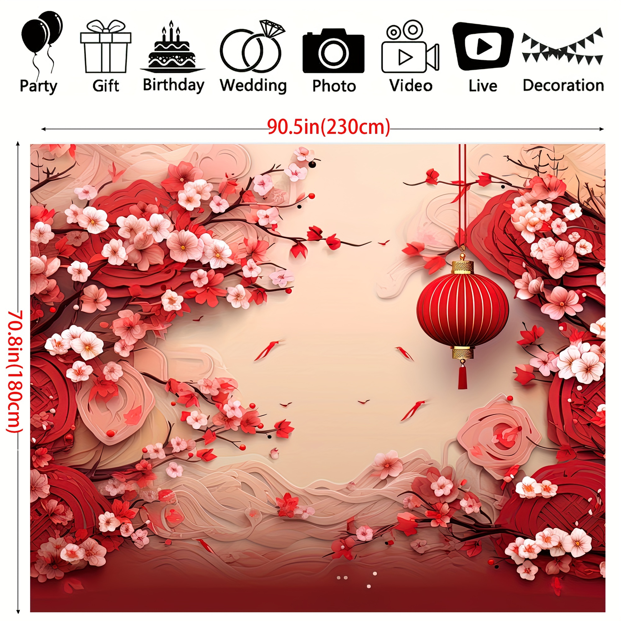 TEMU 1pc, 51×59in/70.8×90.5in, Polyester Chinese Asian New Backdrop Chinese Flowers Background New Adults Photo Props