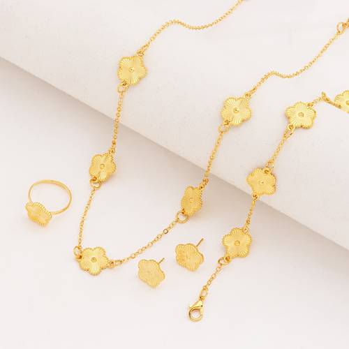 5pcs european and american flower necklace bracelet earrings and ring set for women fashion jewelry set