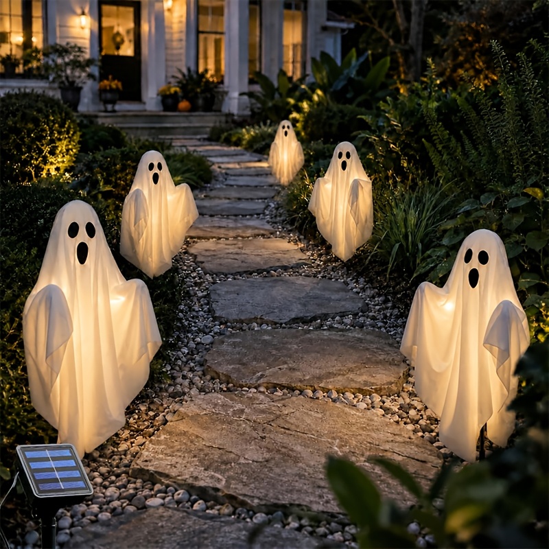 TEMU 5pcs Set Of Halloween Solar Luminous Outdoor Lights - Small Ground Plug Light Decoration With Led String, Suitable For Decorating Haunted House