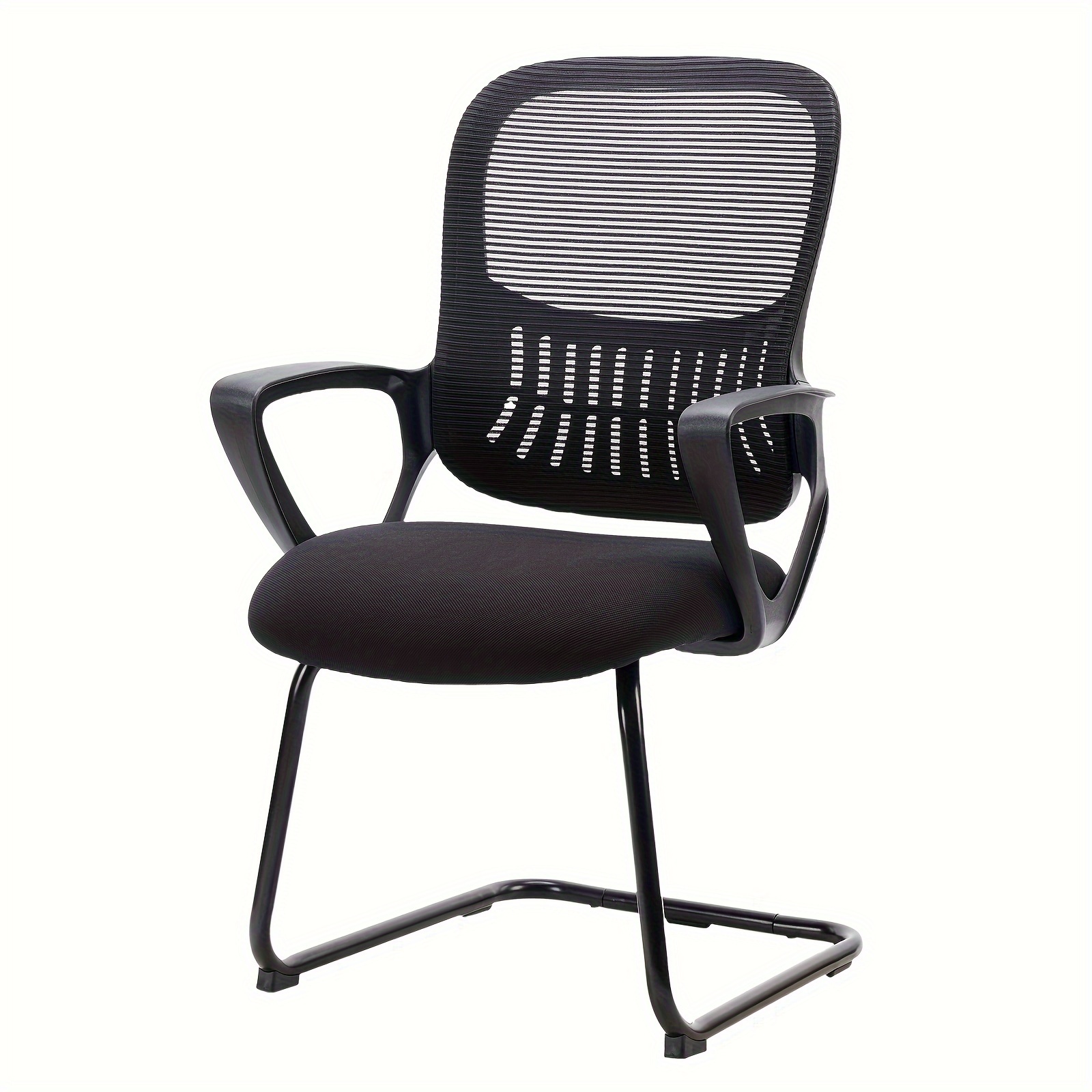 

Office Chair No Wheels With Comfy Armrest And Mesh Lumbar Support, Guest Reception Chair For Home Conference, School