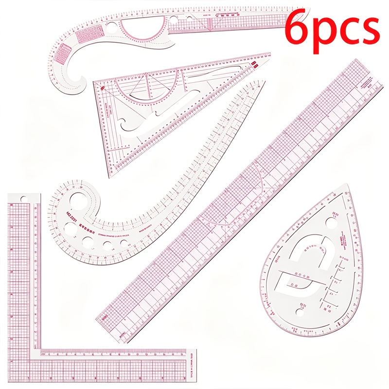 TEMU 6/3pcs Pink Sewing Ruler Set, Sewing Tool Kit, Tailoring Drafting Templates Sewing Additions, Curved Ruler | Multifunctional Pattern Ruler Set |