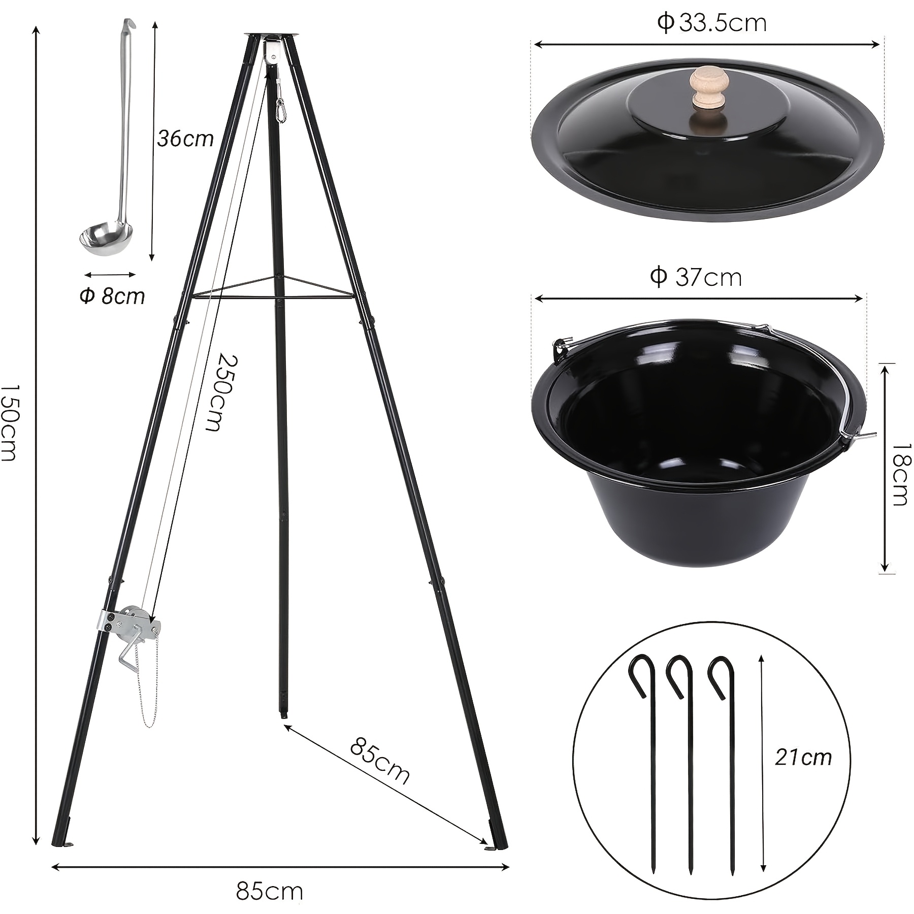 Image of Outdoor Stove, 10l Stew Pot With Adjustable Height Crank Chain, Tripod And Spoon, Enamel Stew Pot, Suitable For Outdoor Camping, Bonfire Parties, Or Garden Cooking