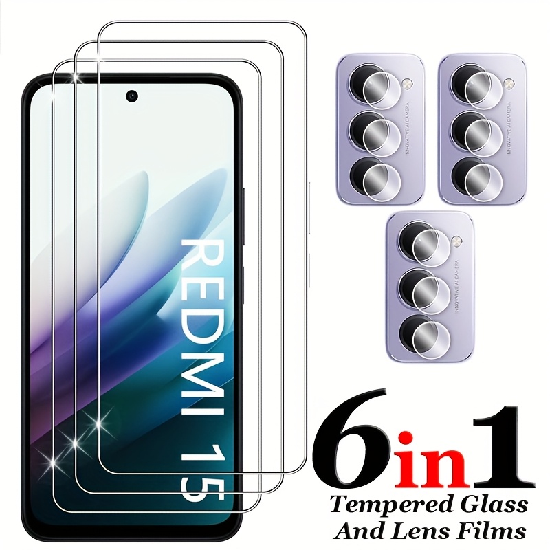 Image of 6in1[3+3] For Redmi 15 5g Glass For Redmi 15 4g 5g Tempered Glass Screen Protector Full Cover Glue Hd Glass + 3pcs Camera Lens Soft Film