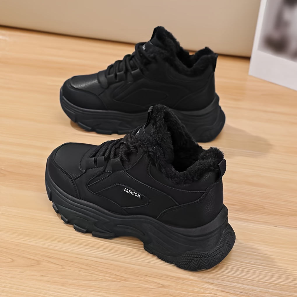 Women's Winter Warm Plush Lining Mid-top Sneakers.thick Sole Casual Sneakers With Lace-up Closure., Women Shoes