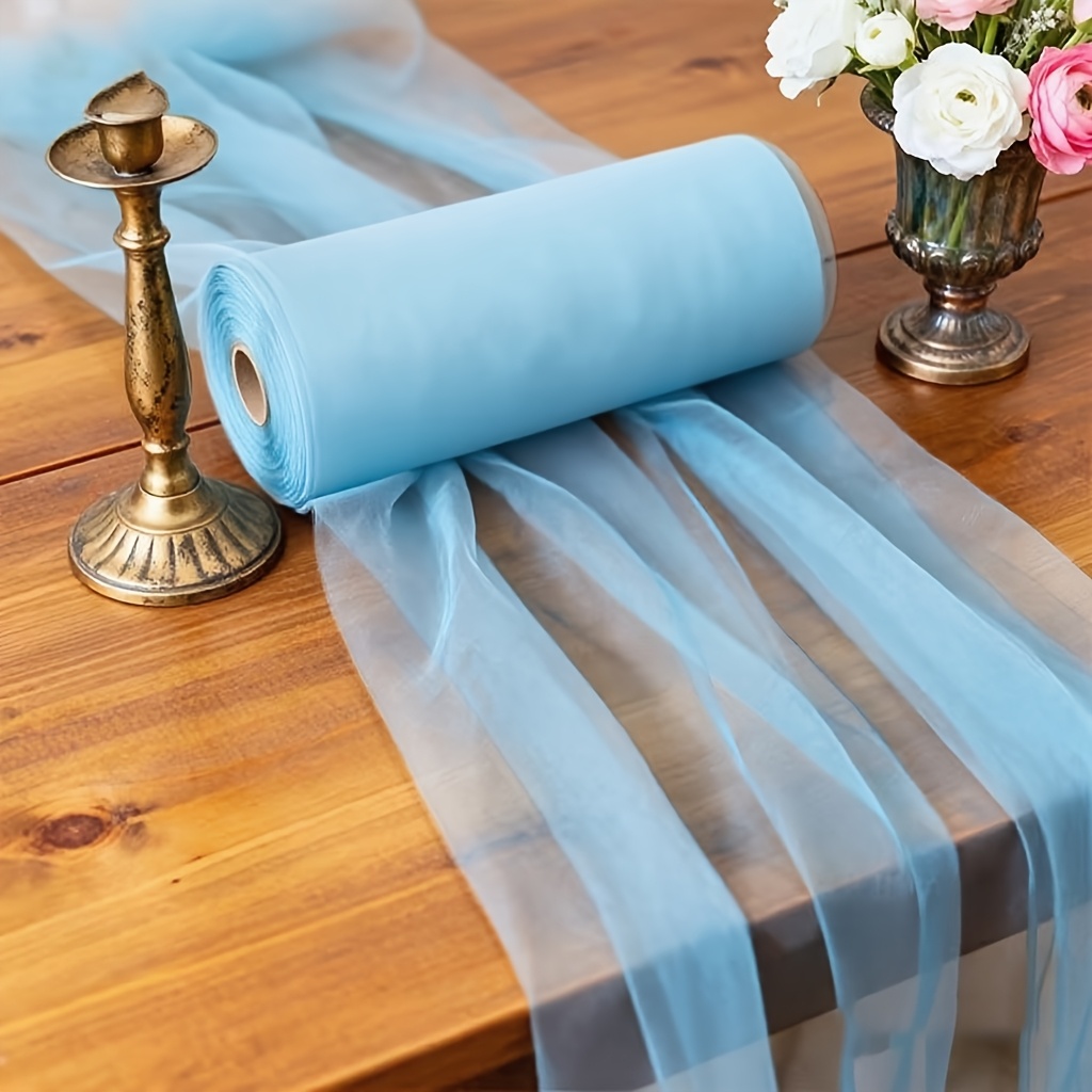 TEMU 1 Roll, Elegant Blue Wedding Arch Decoration Tulle Holiday Backdrop Hanging Props, Transparent Polyester Tulle Cut And Decorated, Very Suitable