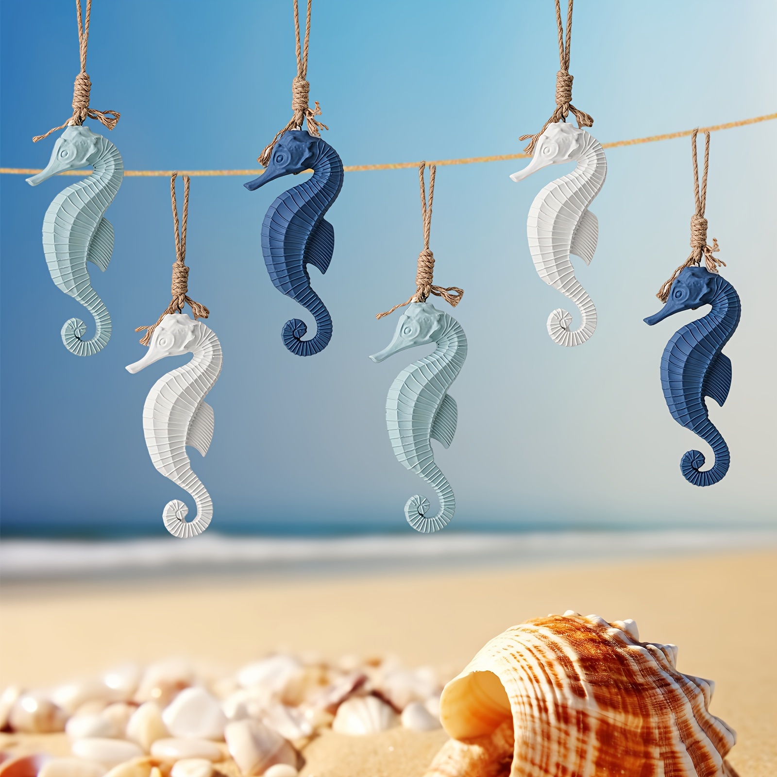 

1pc, Seahorse Pendant Wall Decoration Wooden Seahorse Art Nautical Statue Seahorse Wall Hanging Pendant Double Sided Seahorse For Hotel Home