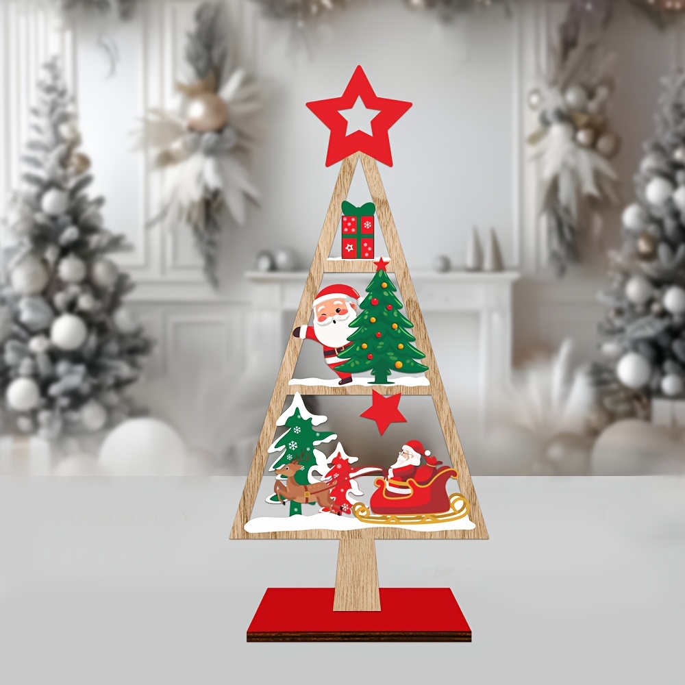 TEMU Christmas Ornaments Wooden Christmas Tree Desktop Decoration Party Holiday Atmosphere Arrangement Creative Small Gift