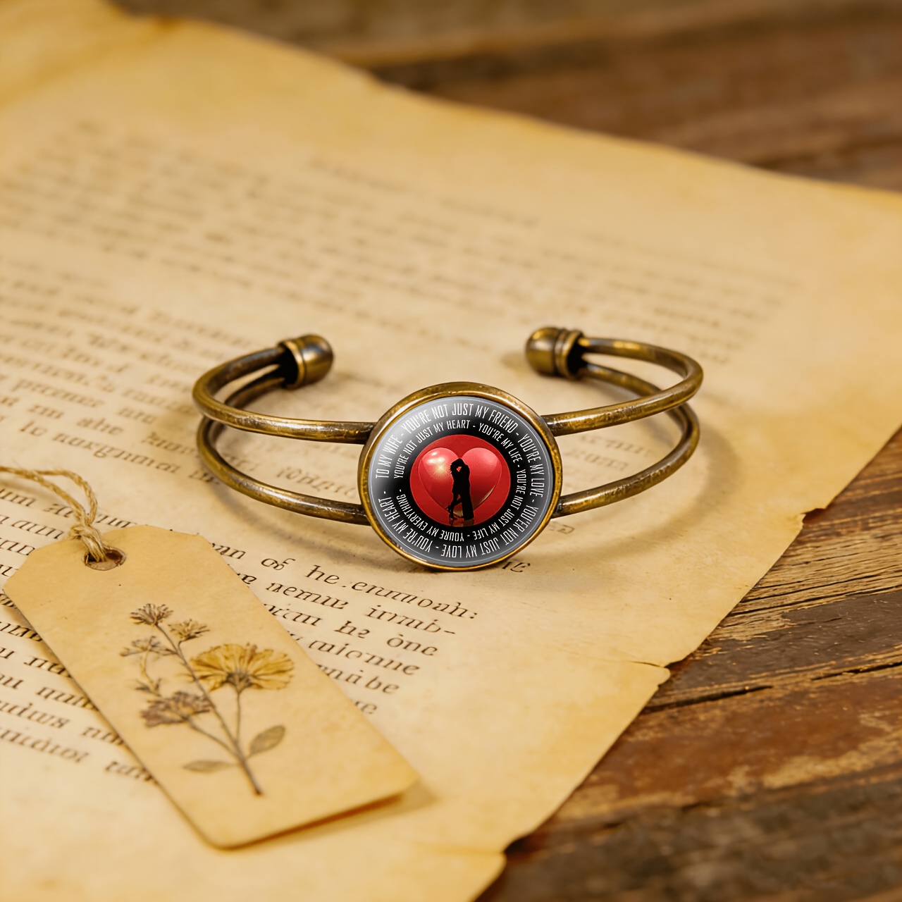 Antique Blue Double-Layer Adjustable Bangle with Heart Design