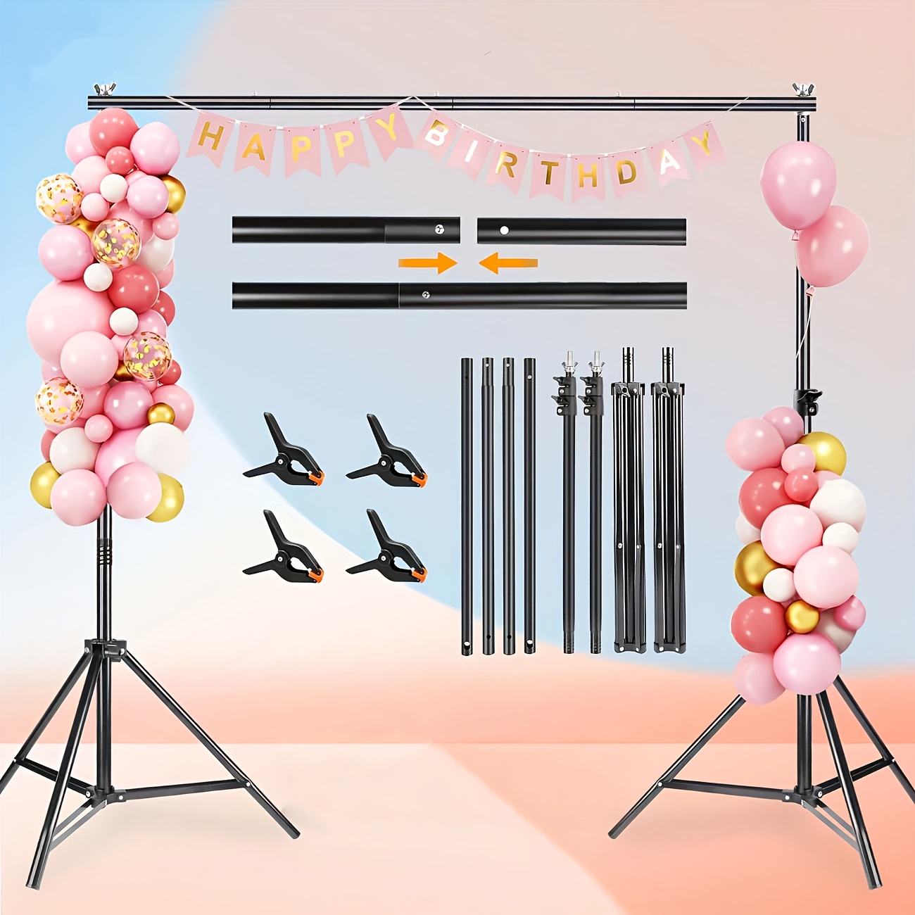 TEMU Adjustable Metal Background Bracket Kit, 200 * 200cm, With Clip, , And Storage Bag, Party And Wedding Event Decoration