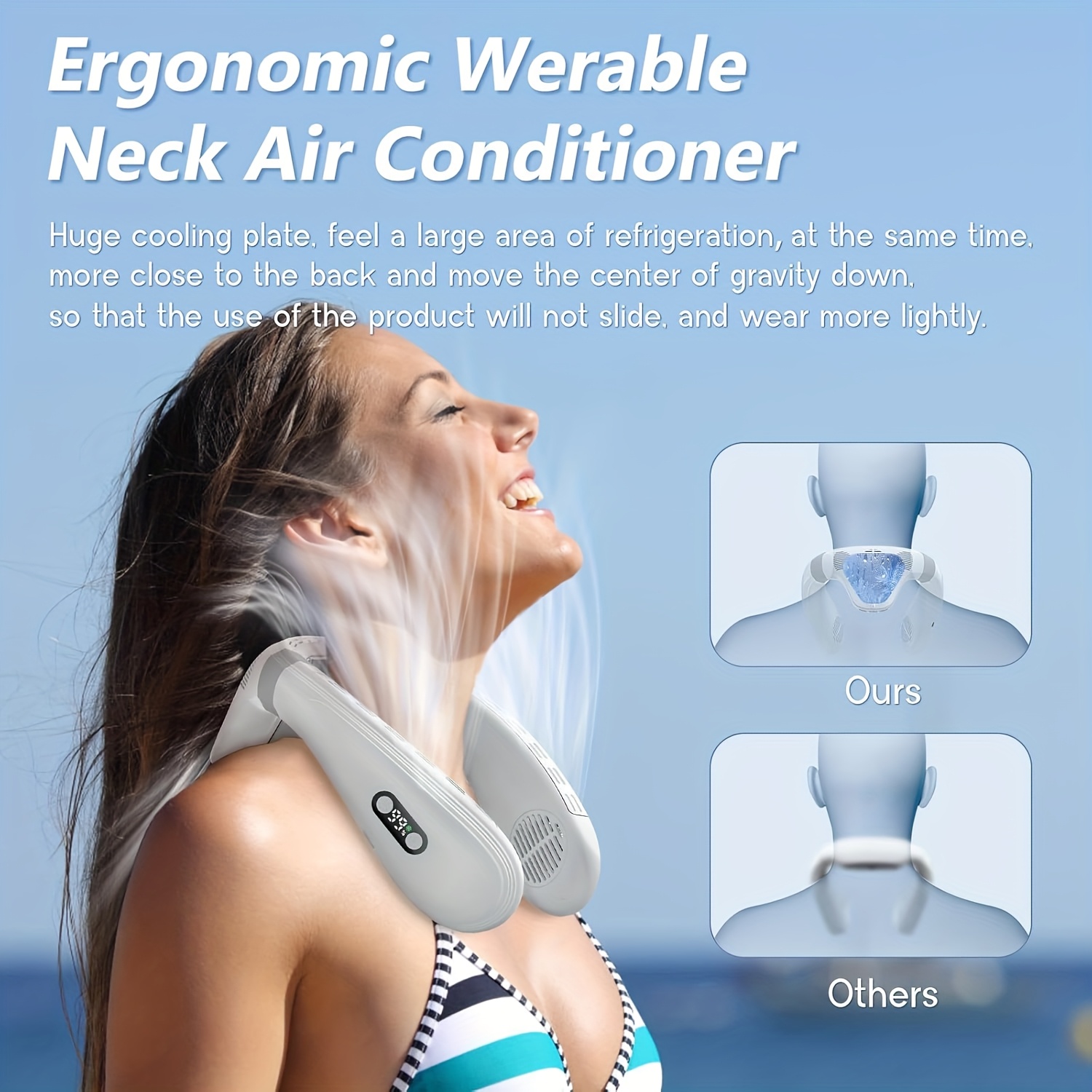 Portable Bladeless Neck Fan with a Cooling Plate, Providing a Refreshing Breeze. Ideal for Outdoor Activities, Travel, And Camping, This Quiet, Rechargeable Air Conditioner Is a Must-Have for Both Men And Women