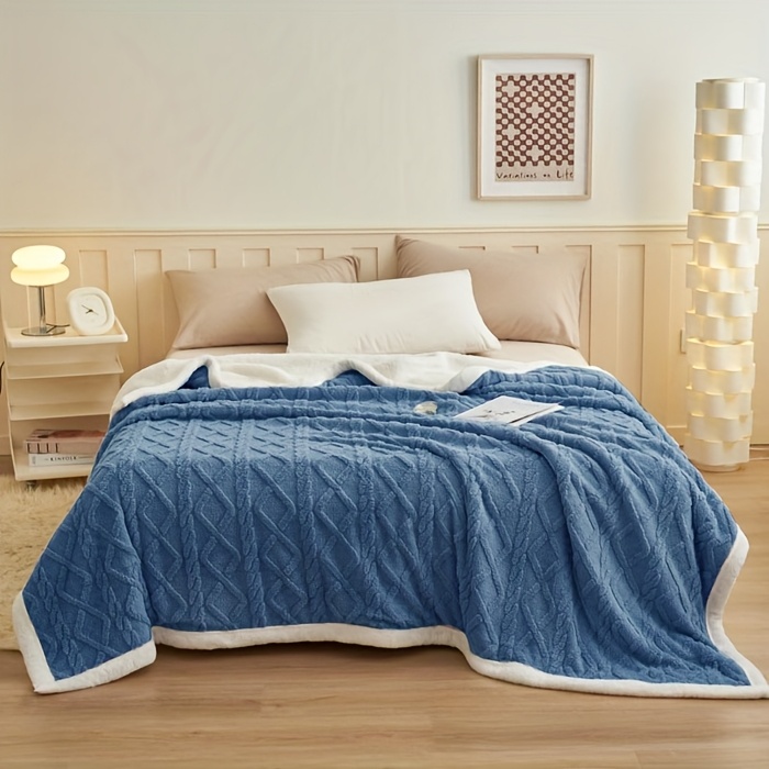 1pc Plush Fleece Blanket Thick, Soft Warm Luxury Throw Machine  Washable 100% Polyester Contemporary Striped Mixed Colors for Bedroo