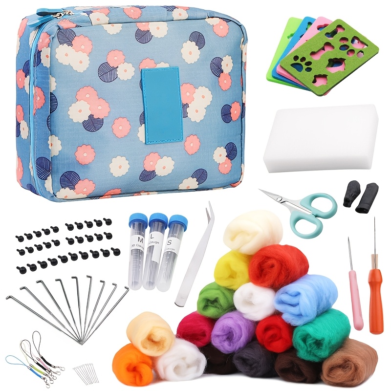 

Felting Kit With 18-color Wool Roving, Tools & Accessories - Includes Storage Bag And Foam Mat For Diy Crafting