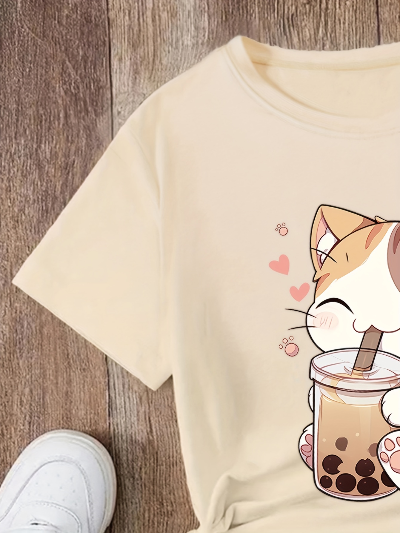 T-shirt Femme Chat Imprimé - T-shirt Col Rond Décontracté Tendance été - Haut Manches Courtes Motif Mignon