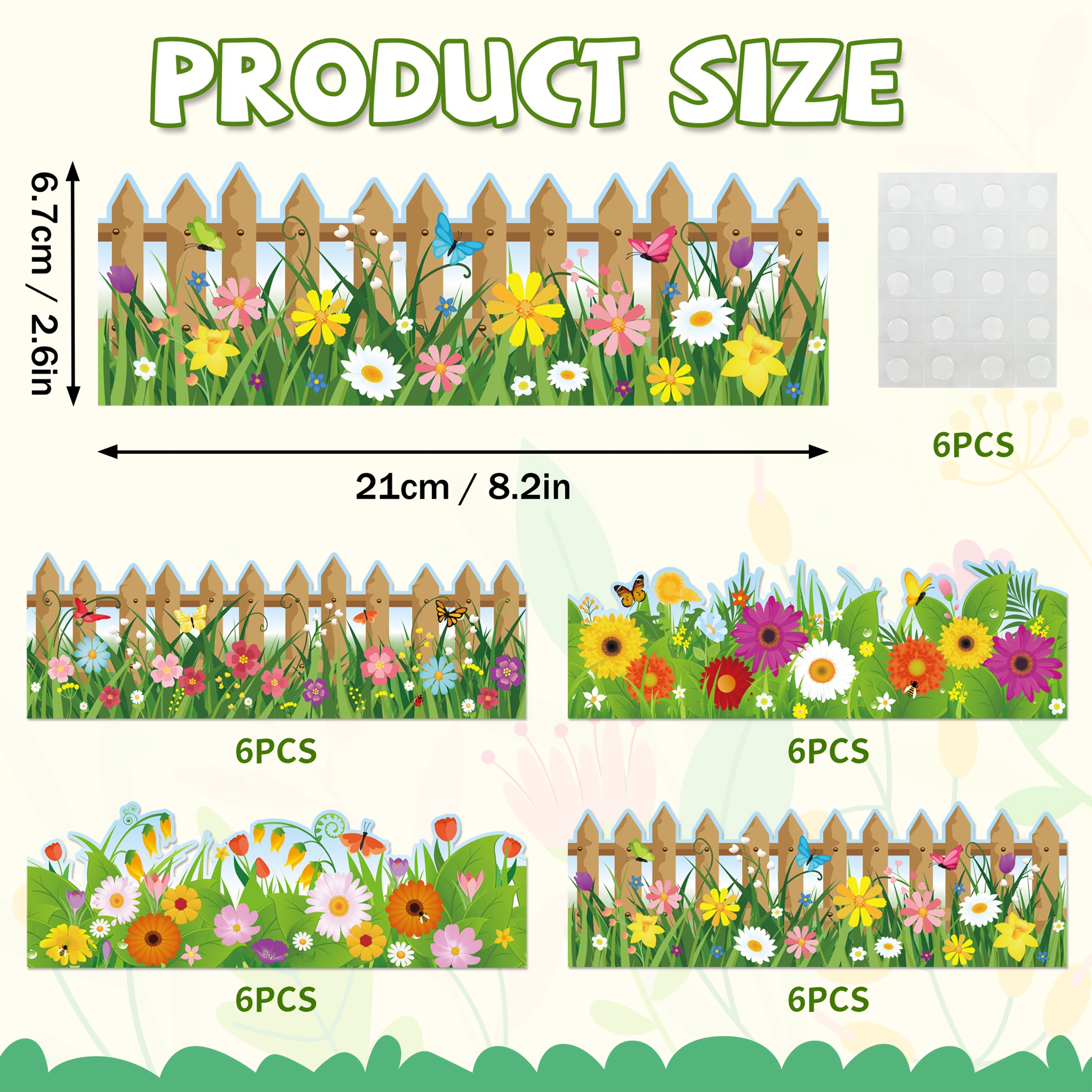 TEMU 24pcs (24pcs) Spring Bulletin Board Borders With 6 Sheets - Colorful Flower & Border Trims Suitable For Classroom, School, Home Decor, Bulletin