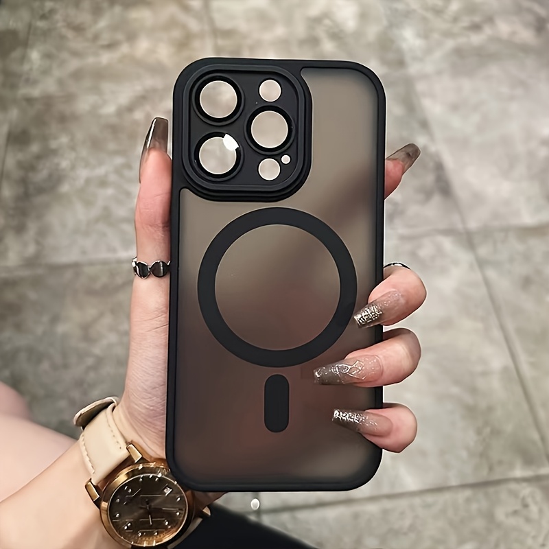 Luxurious Magnetic Frosted Black Phone Case, Supports Wireless Charging, Includes Lens Protection Film, Compatible with for iphone 16, 15, 14, 13, 12, 11 Pro Promax Plus Phone