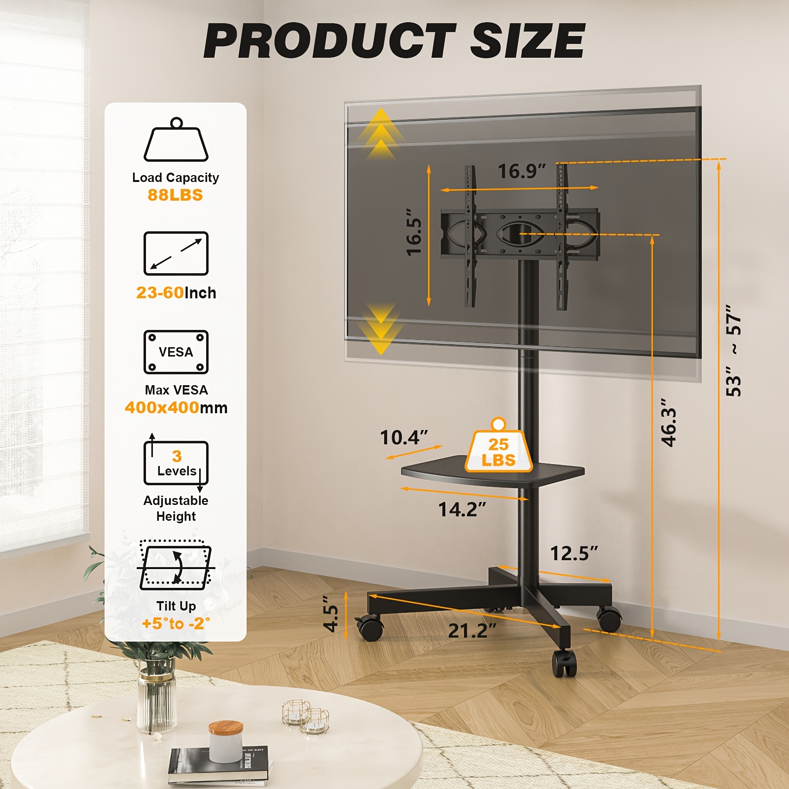 exclusive Universal Mobile TV Cart for 23in-55inch TV with Mute Wheel up to 88lbs 9 exclusive Universal Mobile TV Cart for 23in-55inch TV with Mute Wheel up to 88lbs - Image 9
