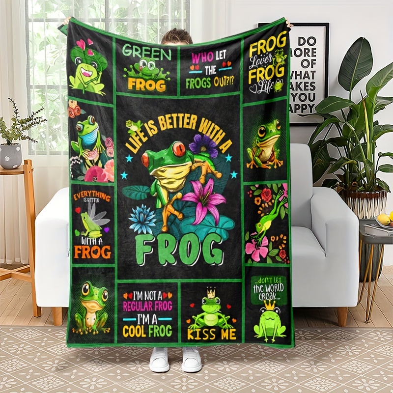 

Soft & Cozy Frog-themed Flannel Throw Blanket - Couch, Bed, And Travel - , Stain-resistant, Machine Washable - Ideal Birthday Or Holiday Gift