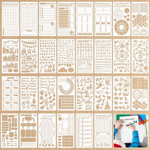 30 szt. plastikowych szablonów do journalu, naklejki do kompatybilne z diy scrapbookingiem, układami kalendarzy, arkuszami dziennika , planerem, plastikowe arkusze do biura, użytku
