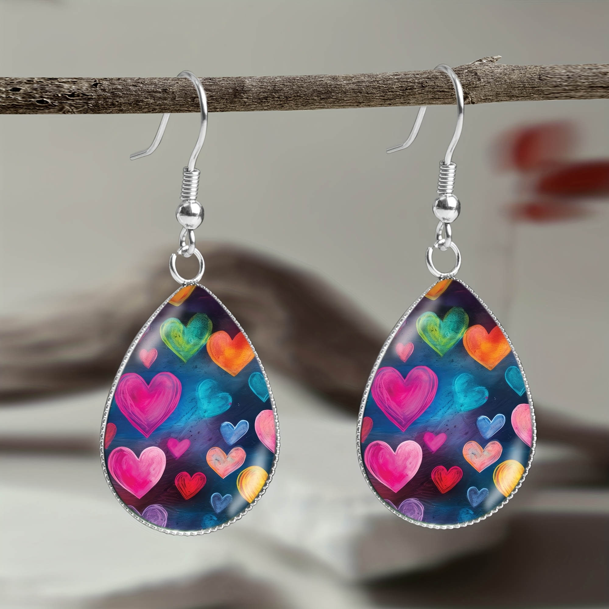 1 Pair Of Colorful Heart Pattern Steel Earrings, Elegant Cartoon Style Jewelry For Men And Women, Daily Wear And Vacation Accessories, Valentine's Day Gift