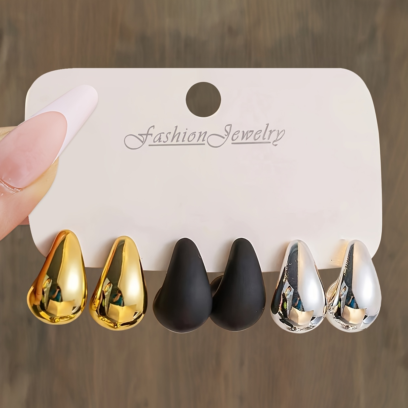 TEMU 6pcs/3 Pairs Classic Fashion Multicolor Teardrop Wide Hoop Women's Earring Set, Suitable For Dates, Vacation, Daily Wear Earrings And Gift