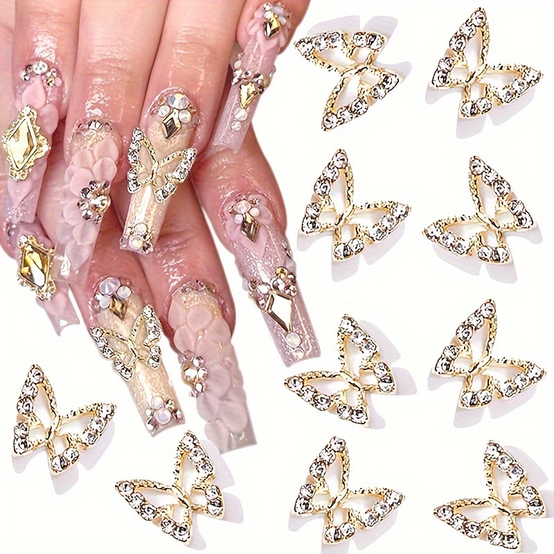 

50pcs Elegant & Shiny 3d Butterfly Nail Charms, Golden Metallic Safe Formaldehyde-free Rhinestone Nail Art Decorations