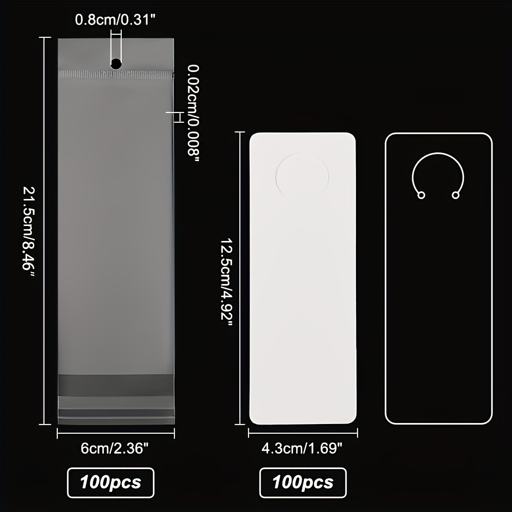 Image of 200pcs Keychain Display Set: 100 White Cards + 100 Protective Clear Bags - Retail-ready Packaging Kit With Pre-cut Holes For Boutique & Trade Shows