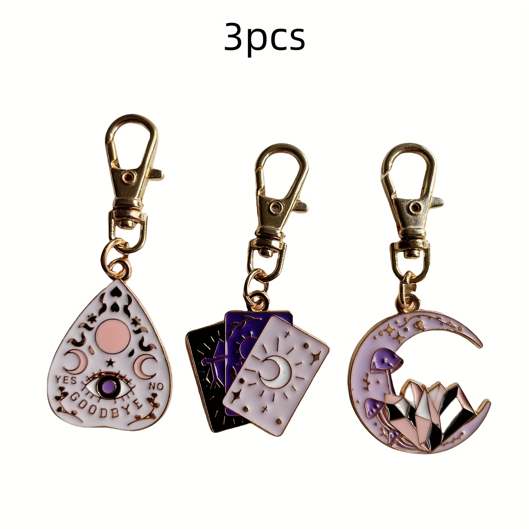 3pcs Set Of Magical Sun And Moon Keychains - Alloy Metal, Lobster Clasps, Suitable For Key Rings, Bags And Wallets - Women's Fashion Additions