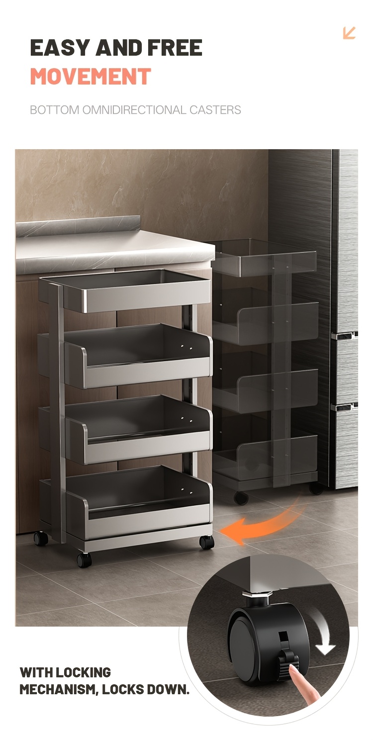 1pc wheeled utility storage cart rolling storage cart heavy duty vertical shelving unit mobile metal storage rack kitchen organizer and storage home and household decor Product details 4