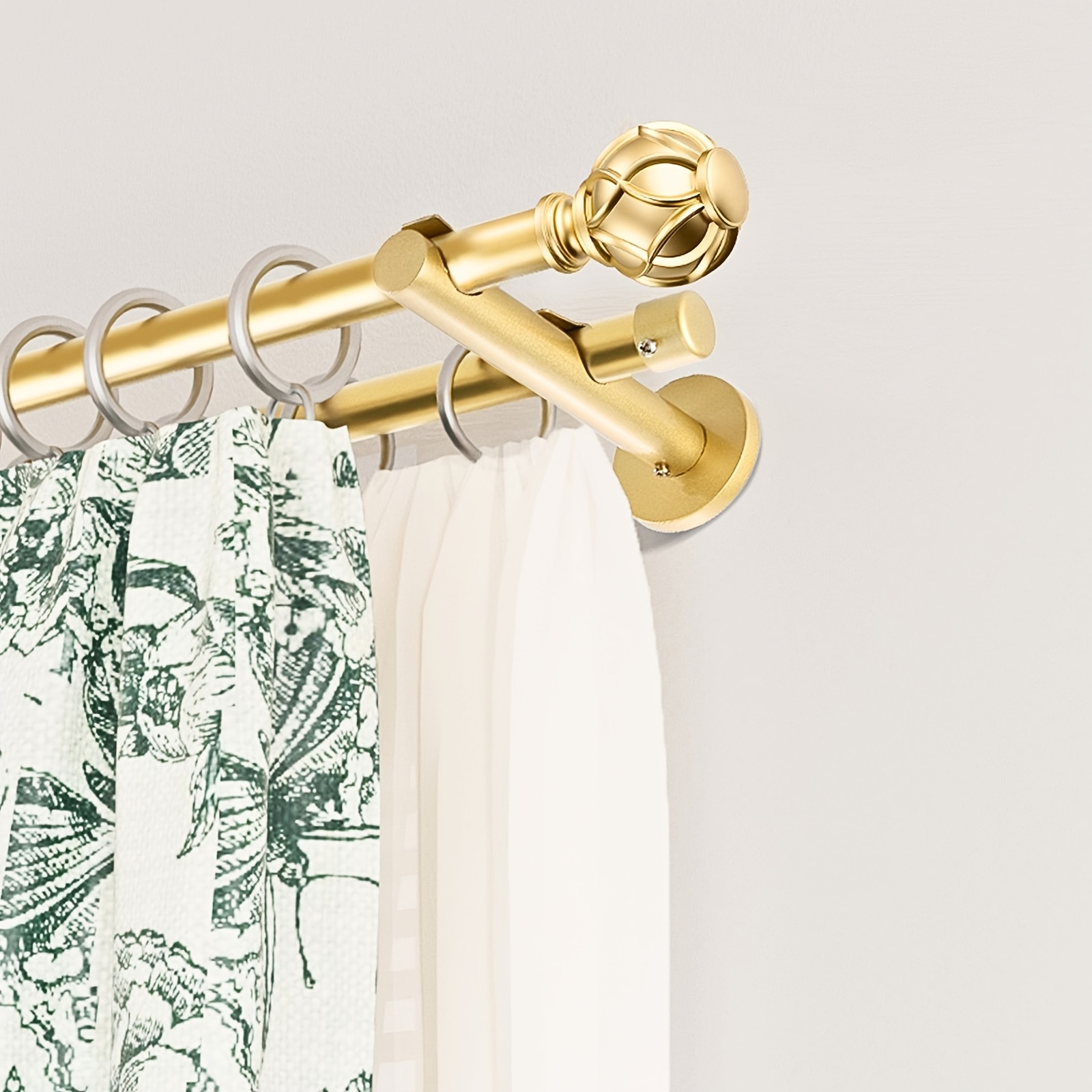 Image of Heavy Duty Double Curtain Rod With Textured Decorative Finials - Golden