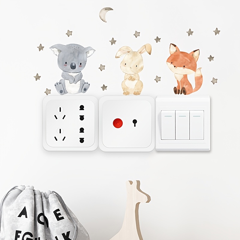 Watercolor Jungle Animals Light Switch Wall Stickers, 6pcs Set