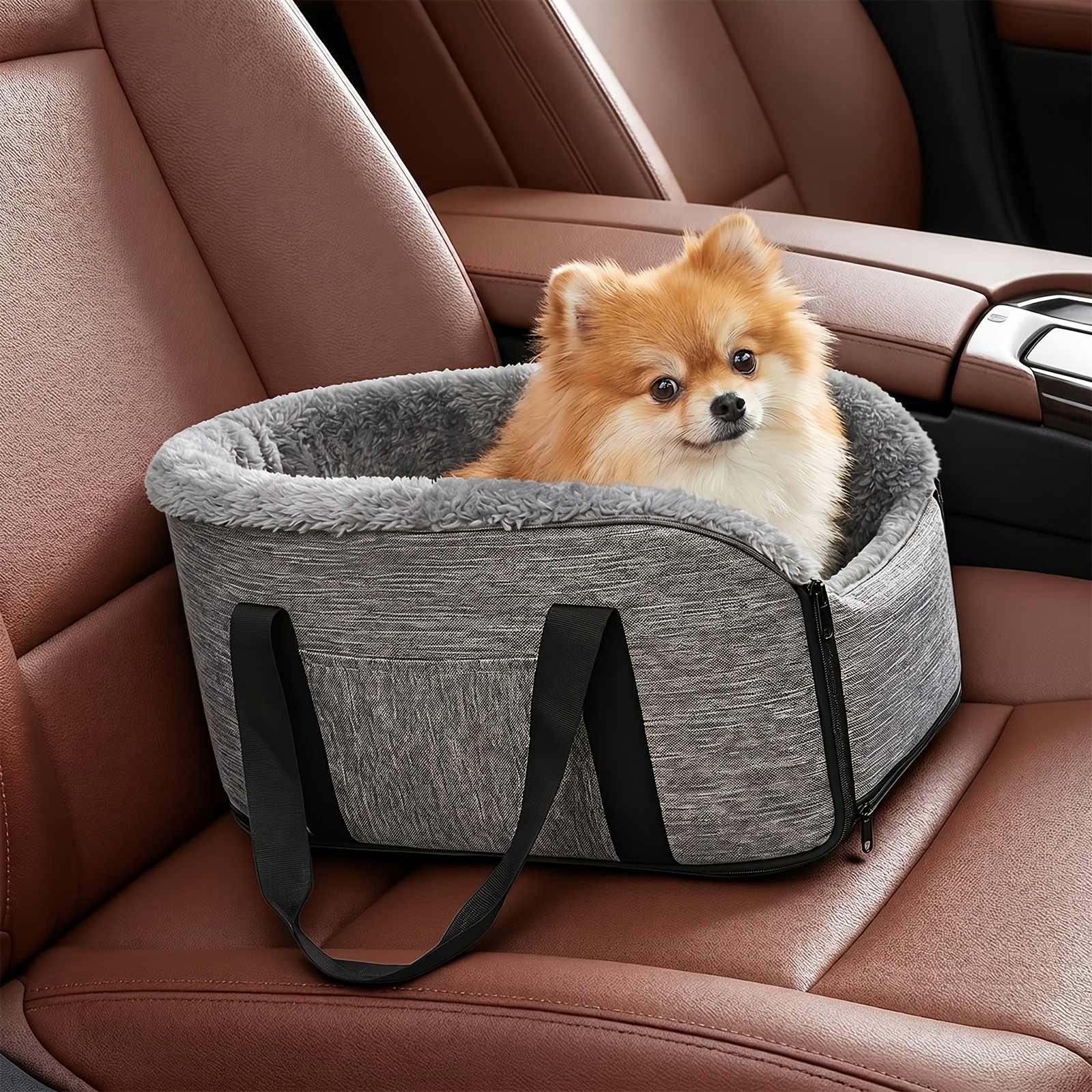 TEMU Panier de voiture pour animaux de compagnie, enveloppement doublure souple à 360°, antidérapantes au fond pour empêcher le déplacement, double