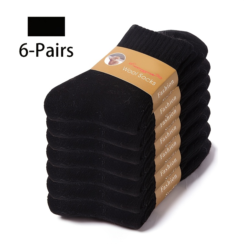 Image of 6 Pairs Socks Men's Socks Super Thick Solid Socks Merino Plush Socks Against Cold Snow Terry Socks