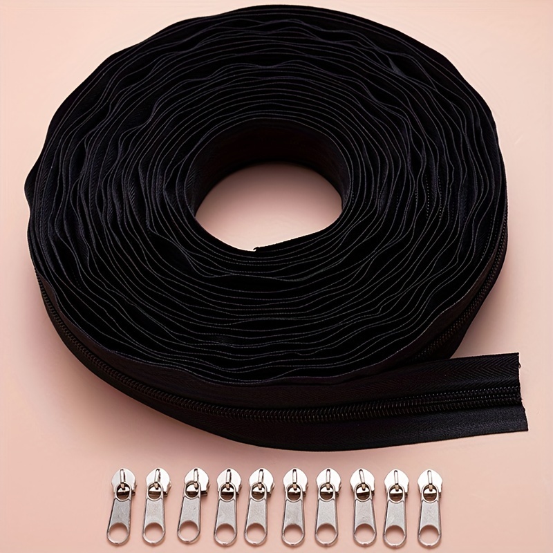 Nylon Zipper #5, 500cm/197inch Length, With 10 Zipper Pulls, Suitable For Backpacks, Luggage, And Duvet Covers