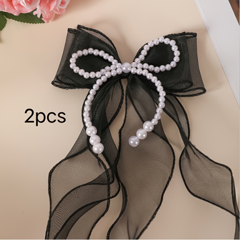 Image of 2pcs Pearl Mesh Bow Tie Tiebacks, Curtain Accessories, Light Luxury Curtain Tiebacks And Ties