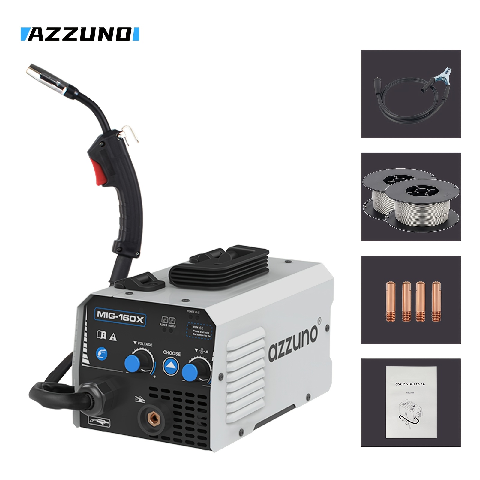 Azzuno Mig-160x Mig Welder Gasless Flux Core Welder, Switch, , Suitable For Welding Railings, Frames, Sheds And Galvanized Pipes