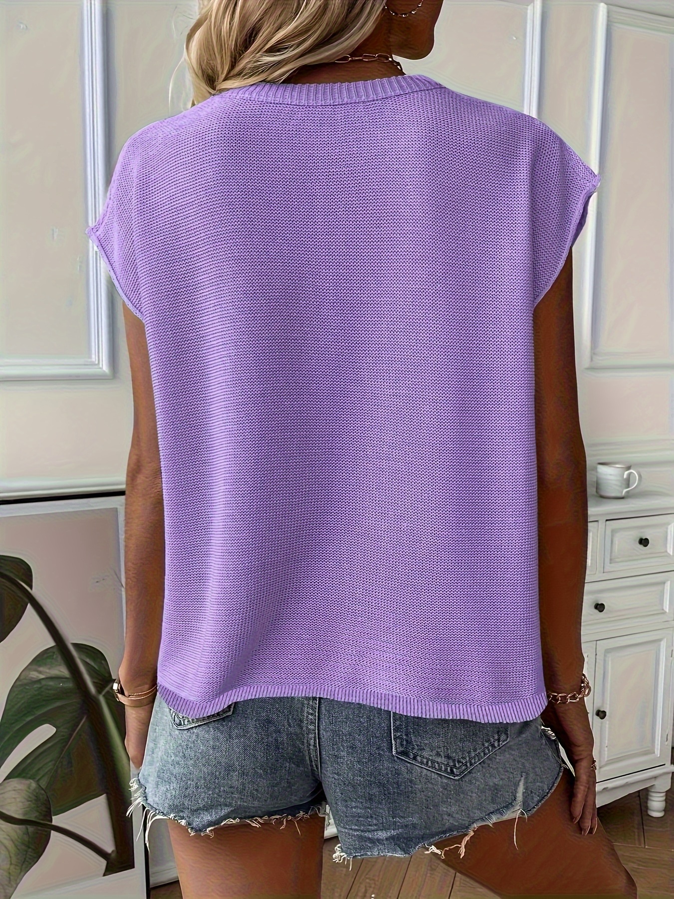 Women's Sexy Semi-Sheer Summer Sweater Vest - Round Neck Sleeveless Light Blue Top, Hand Wash Only, Versatile Layering Piece for Casual to Dressy Outfits, Layering Fashion, Feminine Style, Fine