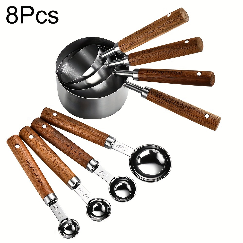 1/4/8pcs Measuring Cup And Spoon Set - Silvery Finished Kitchen Baking Tools And Additions